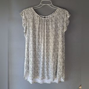 LOFT Outlet - Cream and Olive Knit Cap Sleeve Top, Size Large